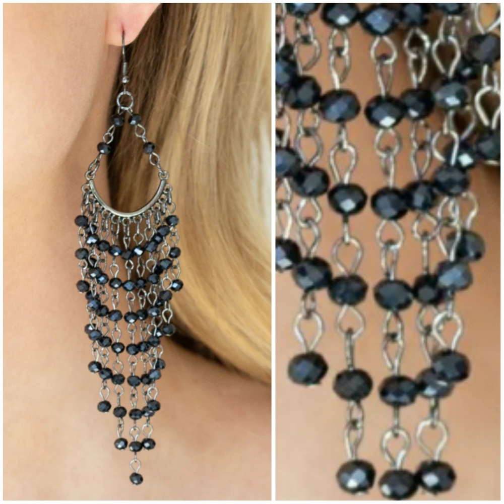 🍂 NAVY BLUE CRYSTAL CHANDELIER EARRINGS